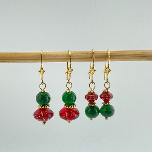 Host Pick! Christmas Tree Necklace & Earrings Set, Handmade, Vintage Glass Beads - Picture 3 of 10